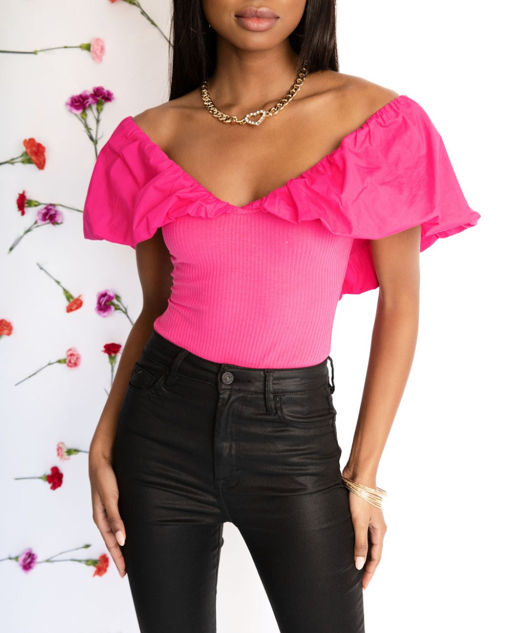 Highly Involved Ribbed Cotton Off The Shoulder Bodysuit - Pink
