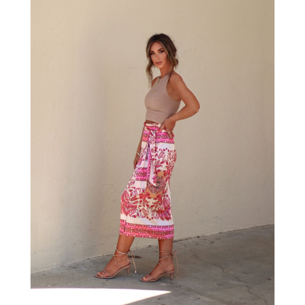 Jazzy Satin Printed Wrap Midi Skirt