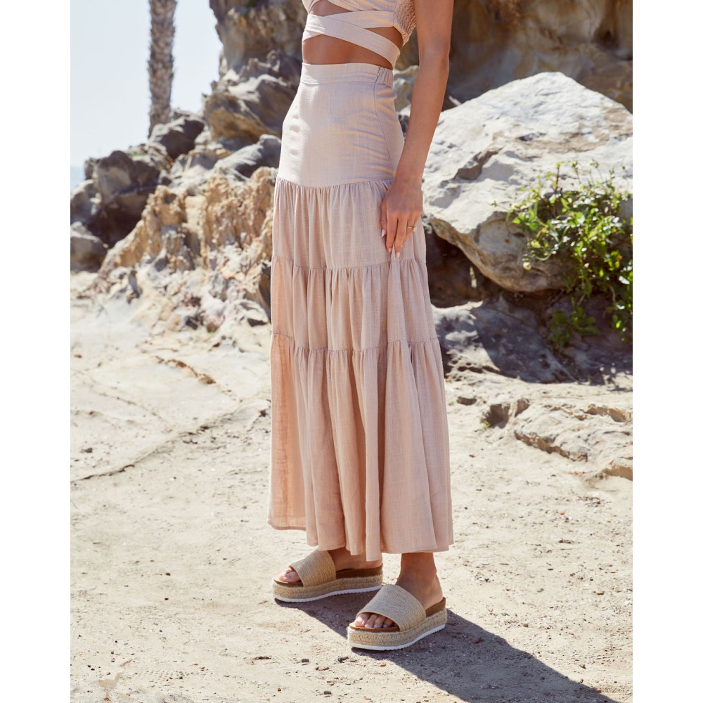 Summer Ray Tiered Maxi Skirt - Sand