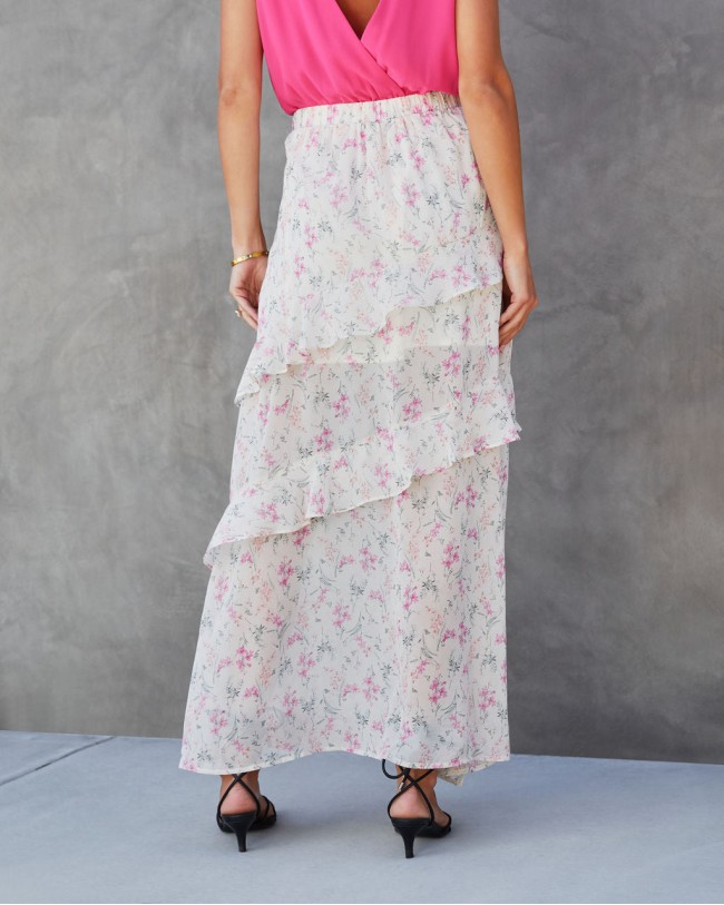 Sweet Homecoming Floral Chiffon Tiered Maxi Skirt